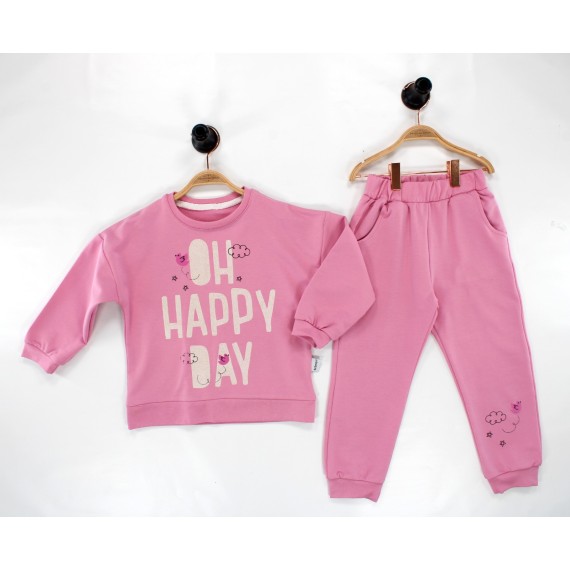 Hapy Day Baskılı İçi Şardonsuz İkili Takım Pembe 3-6 Y